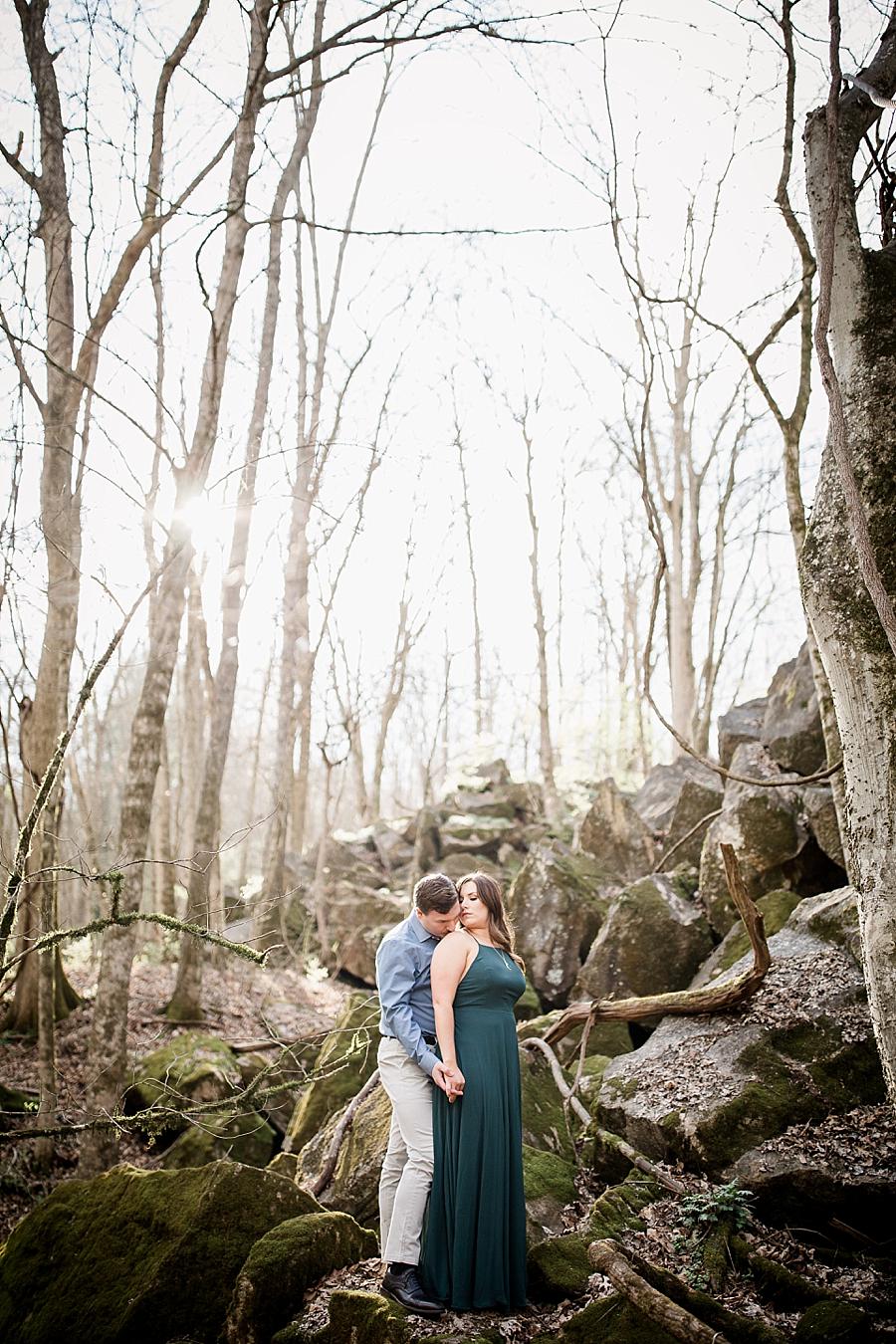 Sun peaking through at this Knoxville engagement session at The Quarry by Knoxville Wedding Photographer, Amanda May Photos.