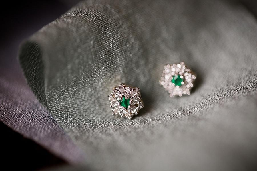 Emerald earring details at this The Quarry wedding by Knoxville Wedding Photographer, Amanda May Photos.