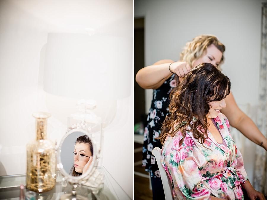 Putting on mascara at this The Quarry wedding by Knoxville Wedding Photographer, Amanda May Photos.