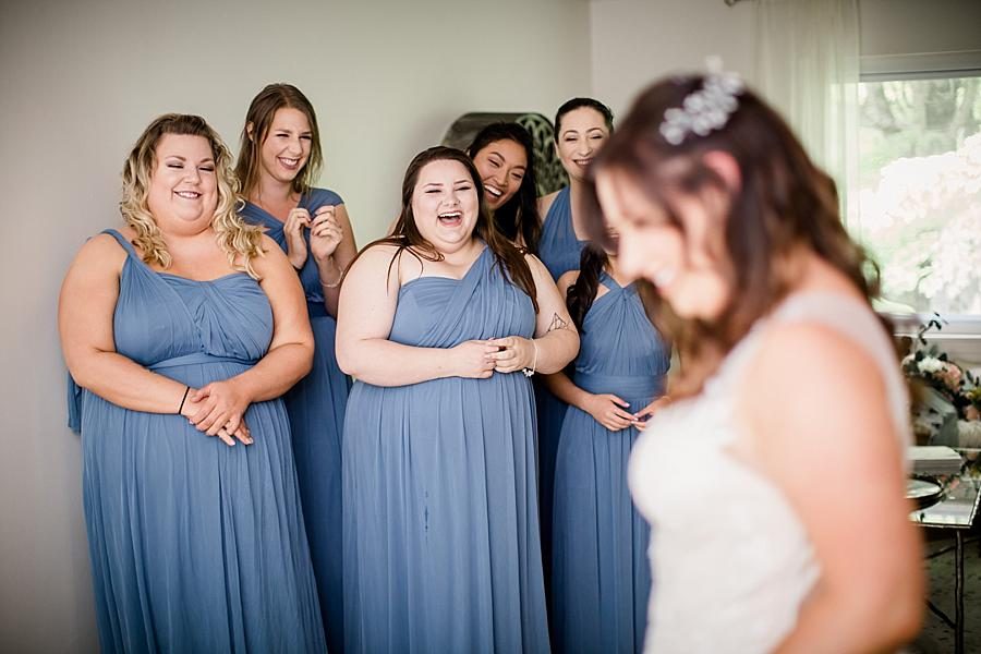 Bridesmaids first look of bride at this The Quarry wedding by Knoxville Wedding Photographer, Amanda May Photos.