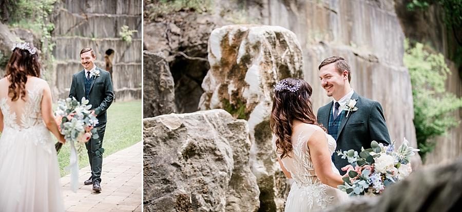 First look in the quarry at this The Quarry wedding by Knoxville Wedding Photographer, Amanda May Photos.