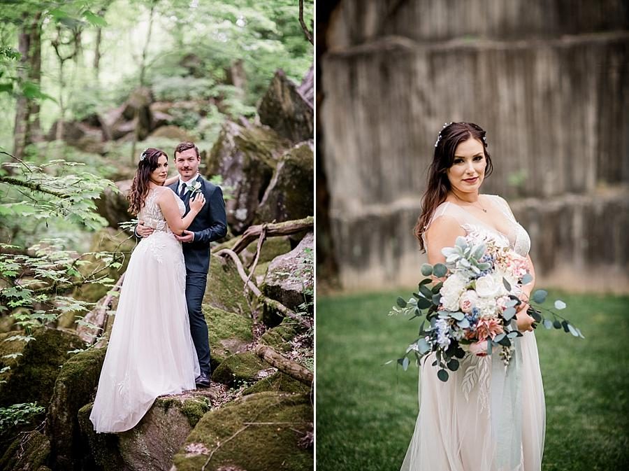 Holding out the bouquet at this The Quarry wedding by Knoxville Wedding Photographer, Amanda May Photos.