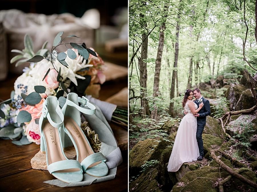 Shoes and bouquet at this The Quarry wedding by Knoxville Wedding Photographer, Amanda May Photos.