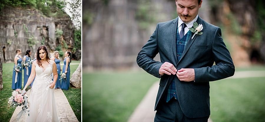 Groom buttoning his jacket at this The Quarry wedding by Knoxville Wedding Photographer, Amanda May Photos.