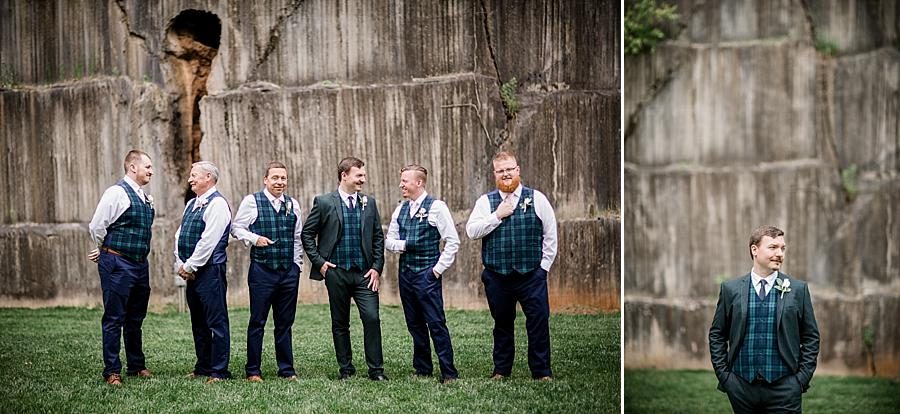 Groomsmen in the quarry at this The Quarry wedding by Knoxville Wedding Photographer, Amanda May Photos.