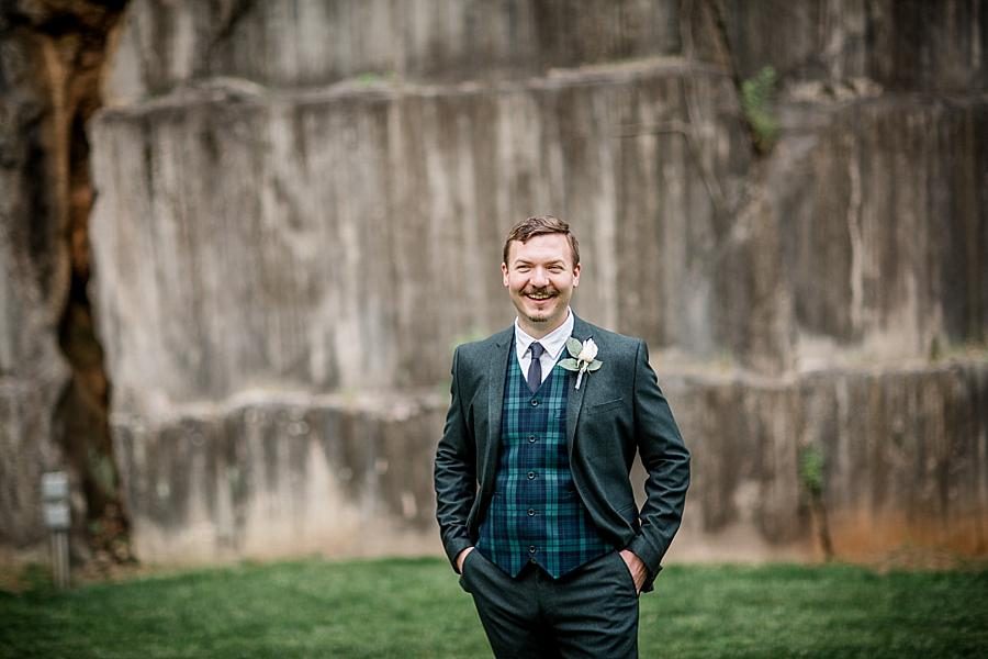 The groom laughing at this The Quarry wedding by Knoxville Wedding Photographer, Amanda May Photos.