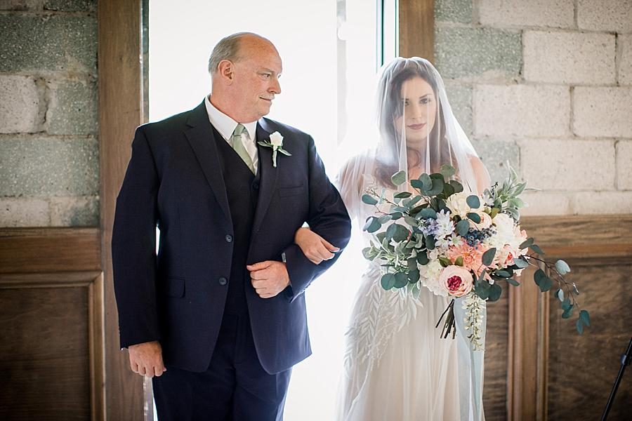 Father walking bride down the aisle at this The Quarry wedding by Knoxville Wedding Photographer, Amanda May Photos.