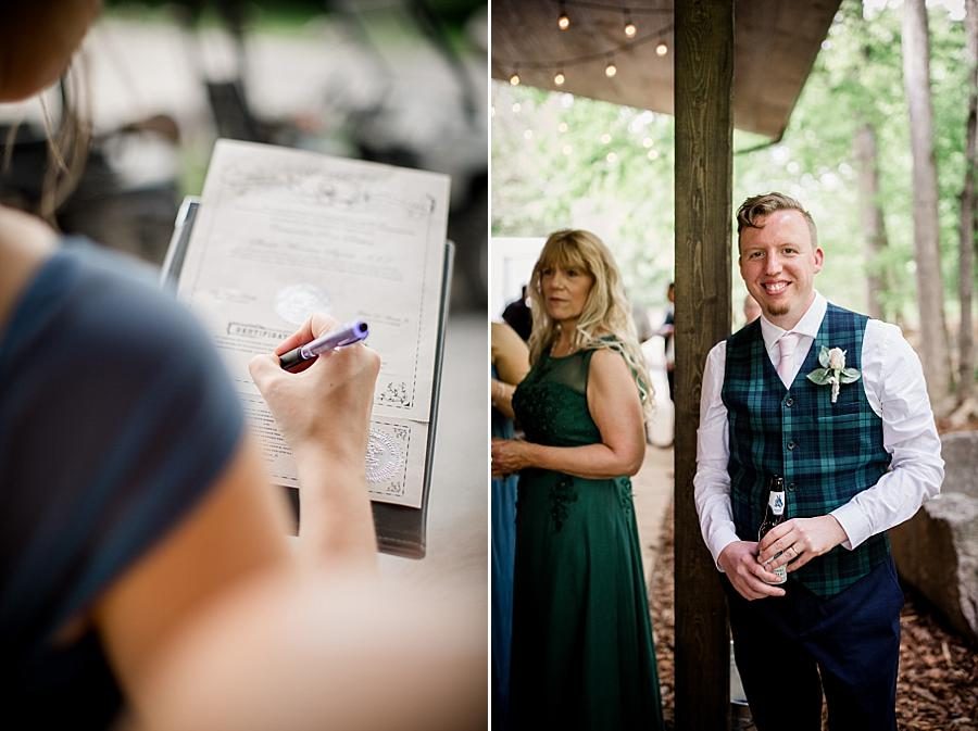 Signing the license at this The Quarry wedding by Knoxville Wedding Photographer, Amanda May Photos.