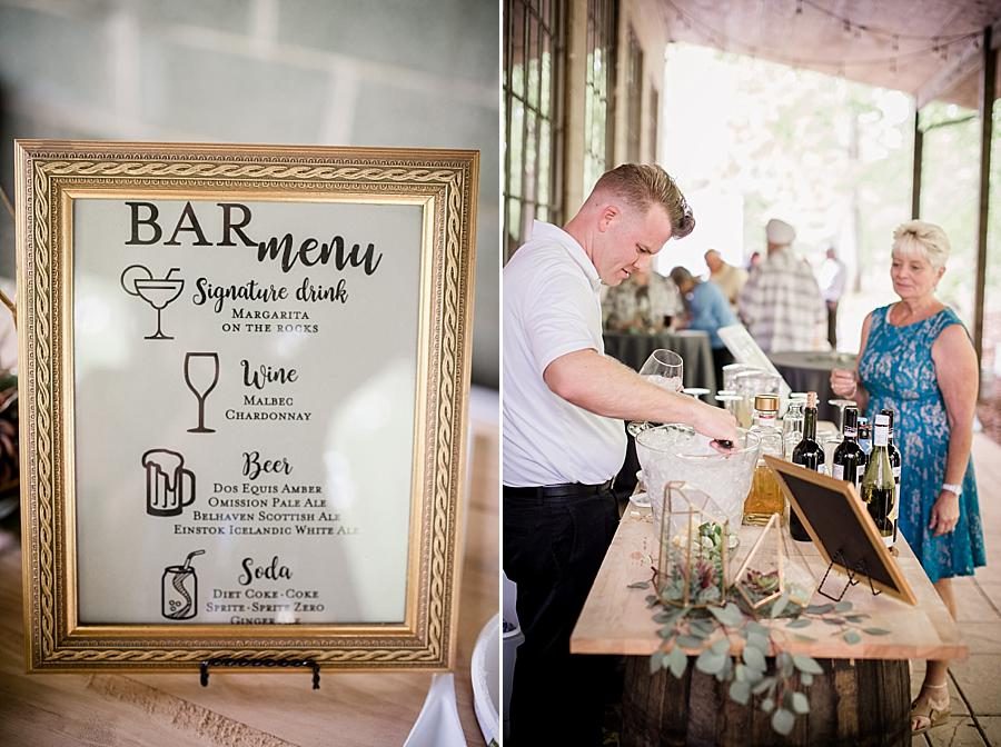 Bar menu at this The Quarry wedding by Knoxville Wedding Photographer, Amanda May Photos.