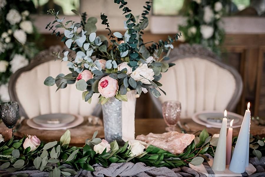 Table centerpieces at this The Quarry wedding by Knoxville Wedding Photographer, Amanda May Photos.