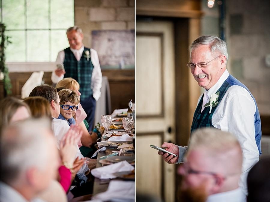 Father giving a toast at this The Quarry wedding by Knoxville Wedding Photographer, Amanda May Photos.