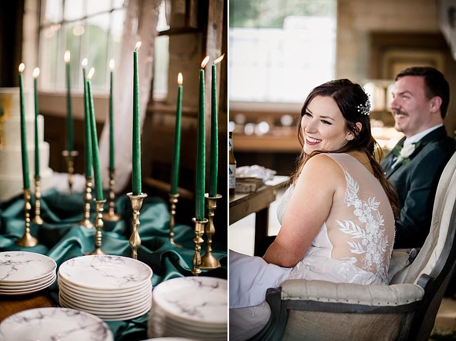 Green candles at this The Quarry wedding by Knoxville Wedding Photographer, Amanda May Photos.