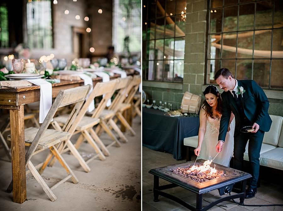 Roasting marshmallows at this The Quarry wedding by Knoxville Wedding Photographer, Amanda May Photos.