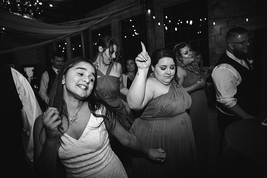 Guests dancing in black and white at this The Quarry wedding by Knoxville Wedding Photographer, Amanda May Photos.