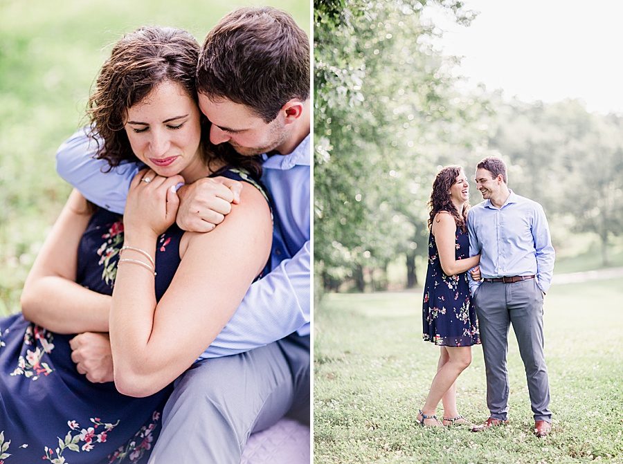 Couple sitting down at this engagement at Castleton Farms by Knoxville Wedding Photographer, Amanda May Photos
