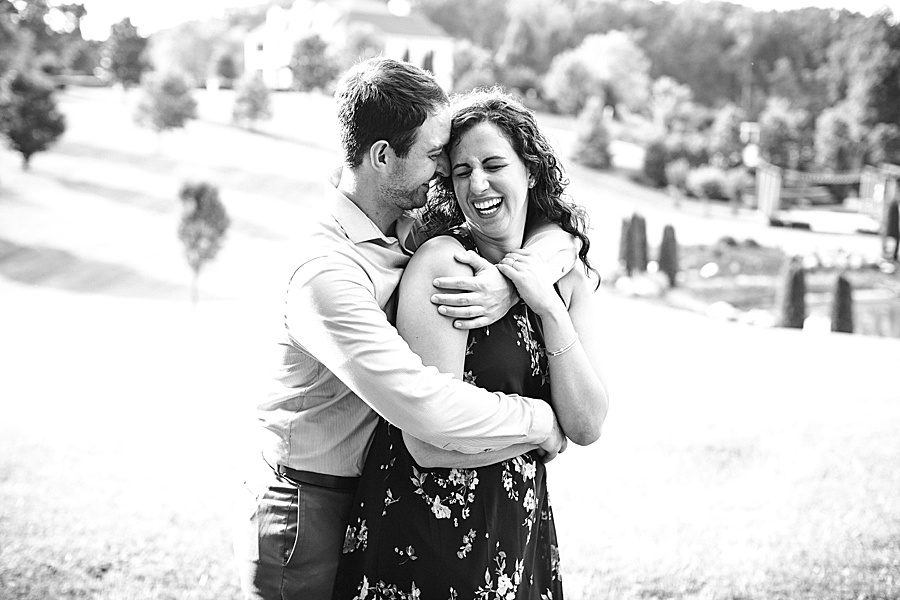Black and white photograph at this engagement at Castleton Farms by Knoxville Wedding Photographer, Amanda May Photos