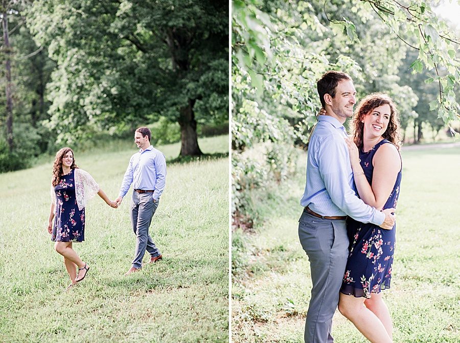 Holding hands and walking at this engagement at Castleton Farms by Knoxville Wedding Photographer, Amanda May Photos