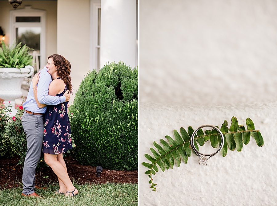 Engagement ring and fern frond at this engagement at Castleton Farms by Knoxville Wedding Photographer, Amanda May Photos