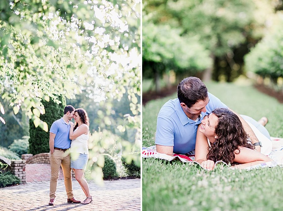Laying on a blanket at this engagement at Castleton Farms by Knoxville Wedding Photographer, Amanda May Photos