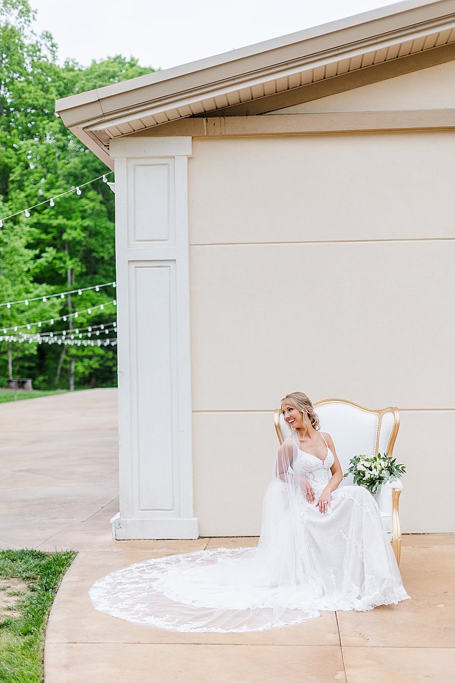 bride sitting in chair at castleton bridal session