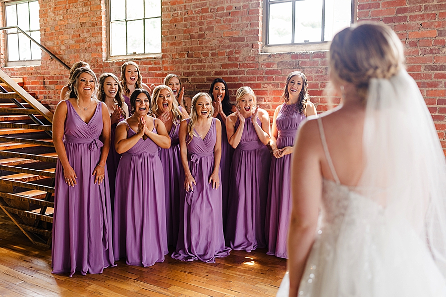 bridesmaids first look at this catholic wedding