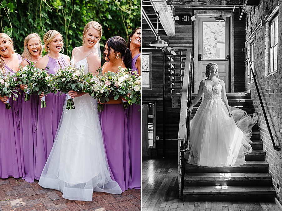 purple bridesmaid dresses at this catholic wedding