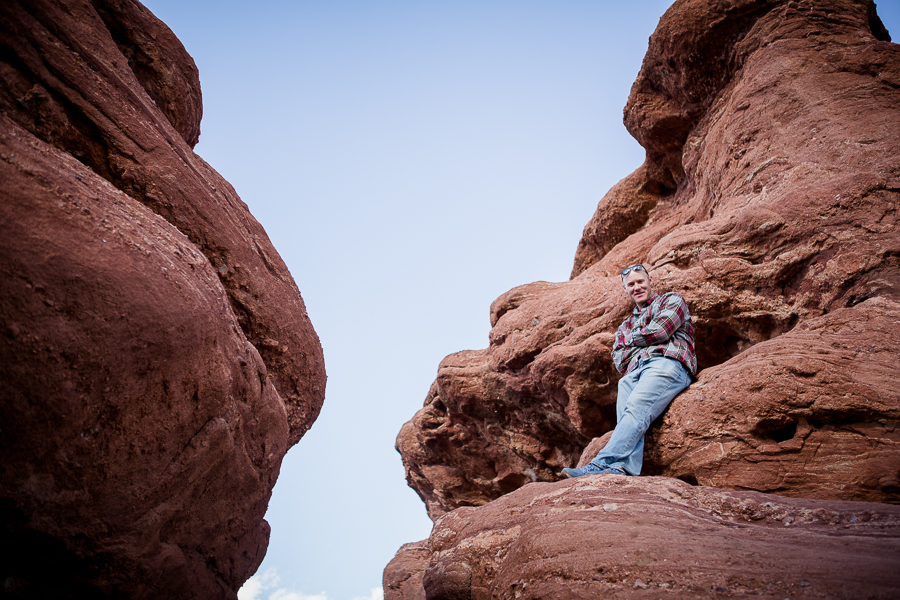Dustin on top of the rocks at Garden of the Gods in Colorado Springs by Knoxville Wedding Photographer, Amanda May Photos.