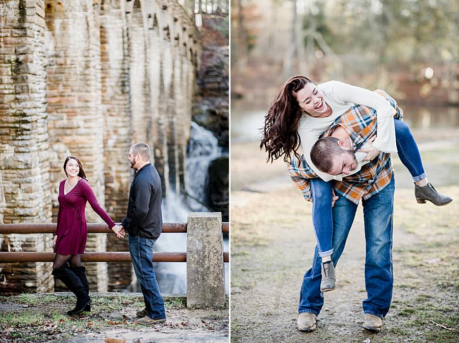 Piggy back ride at this Cumberland Mountain Engagement Session by Knoxville Wedding Photographer, Amanda May Photos.