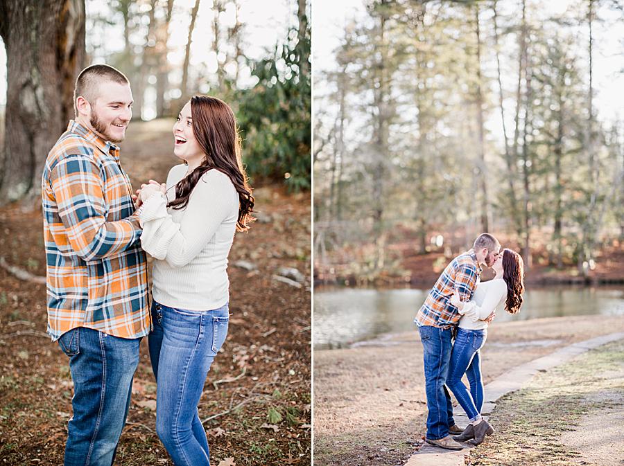 Kissing at this Cumberland Mountain Engagement Session by Knoxville Wedding Photographer, Amanda May Photos.