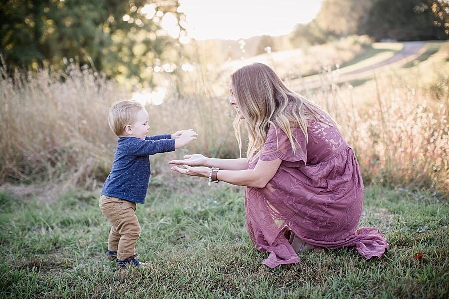 Walking to momma at this Melton Hill Park Family Session by Knoxville Wedding Photographer, Amanda May Photos.
