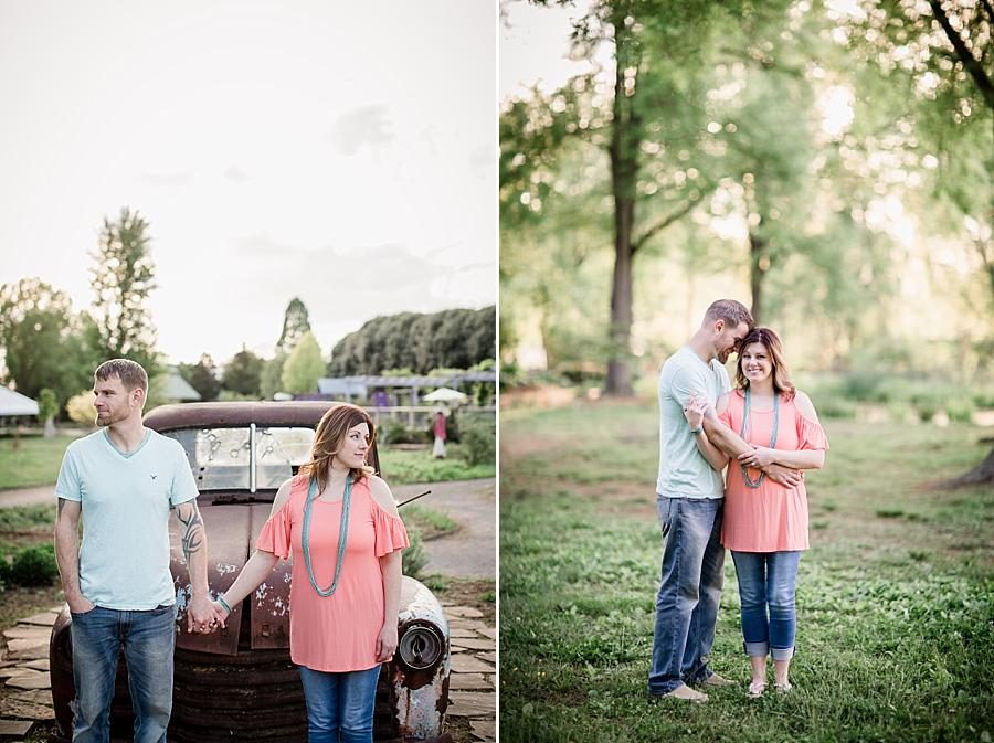 Looking away at this UT Gardens Engagement by Knoxville Wedding Photographer, Amanda May Photos.