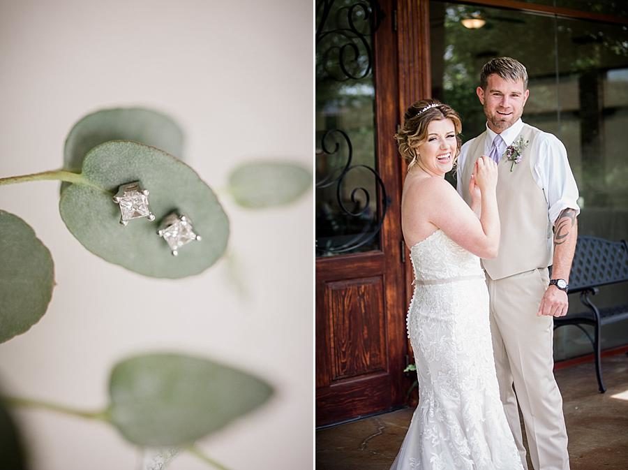 Diamond earrings on eucalyptus at this Hunter Valley Pavilion Wedding by Knoxville Wedding Photographer, Amanda May Photos.