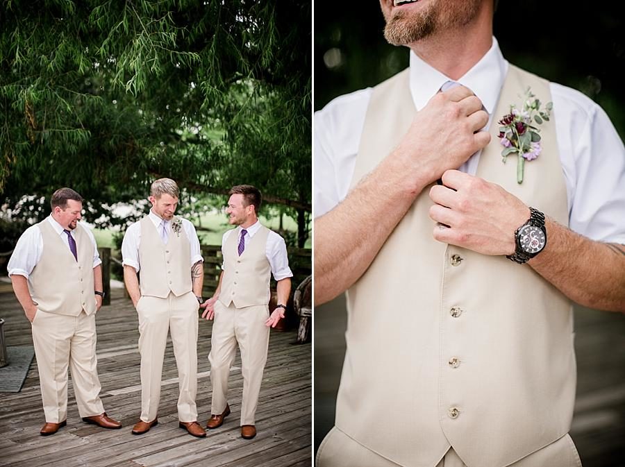 Tightening his tie at this Hunter Valley Pavilion Wedding by Knoxville Wedding Photographer, Amanda May Photos.