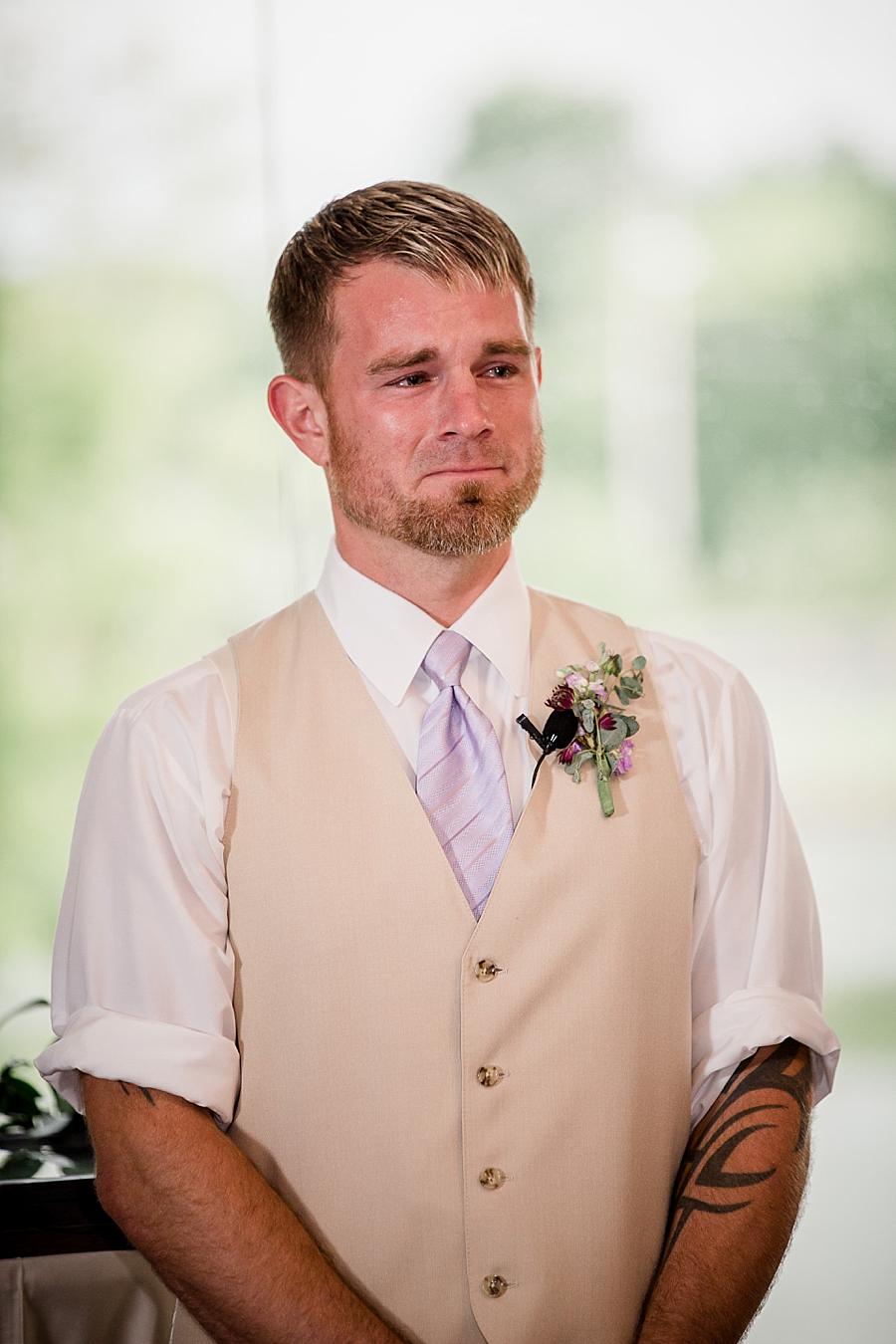 Teary groom at this Hunter Valley Pavilion Wedding by Knoxville Wedding Photographer, Amanda May Photos.