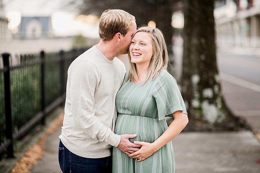 Touching the bump at this Downtown Knoxville Maternity by Knoxville Wedding Photographer, Amanda May Photos.