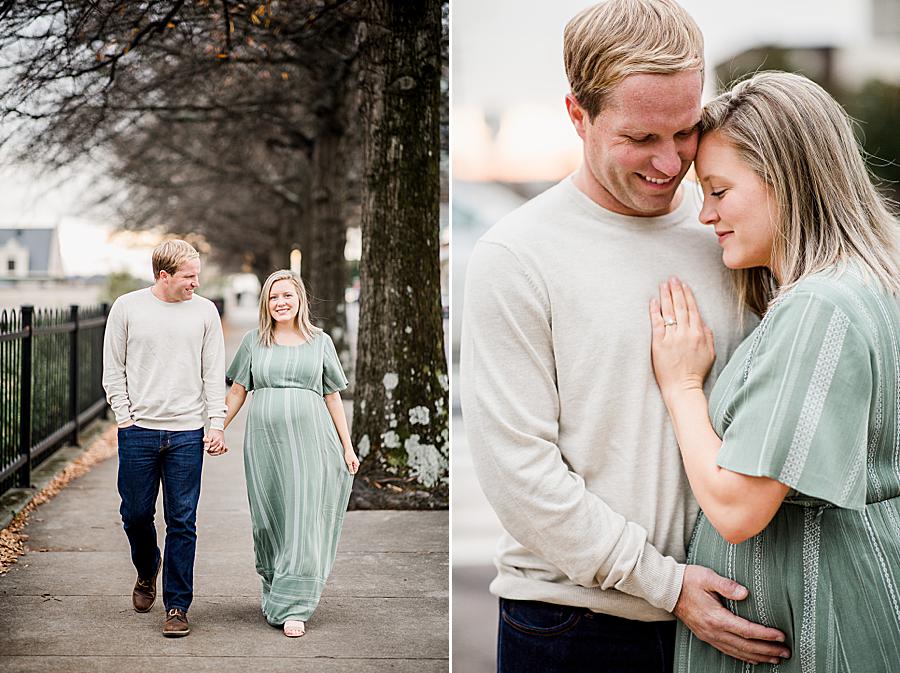 Hand on chest at this Downtown Knoxville Maternity by Knoxville Wedding Photographer, Amanda May Photos.