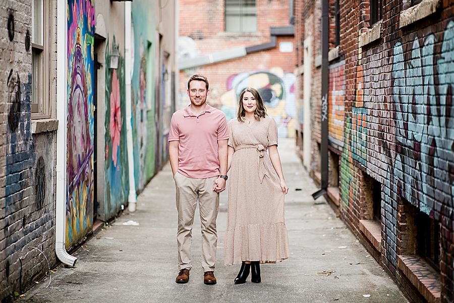Downtown alley at this Knoxville engagement session by Knoxville Wedding Photographer, Amanda May Photos.