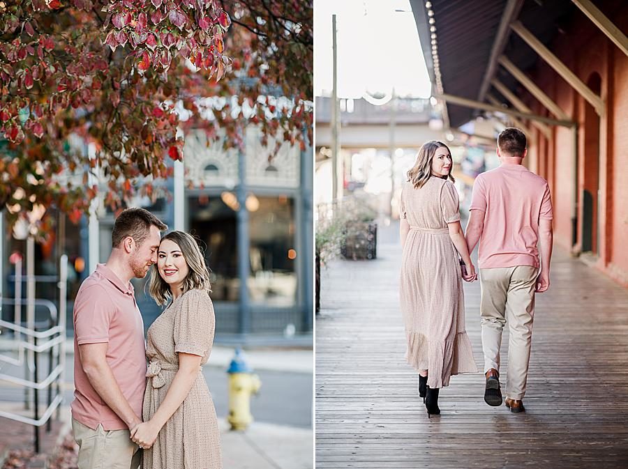 Walking downtown at this Knoxville engagement session by Knoxville Wedding Photographer, Amanda May Photos.