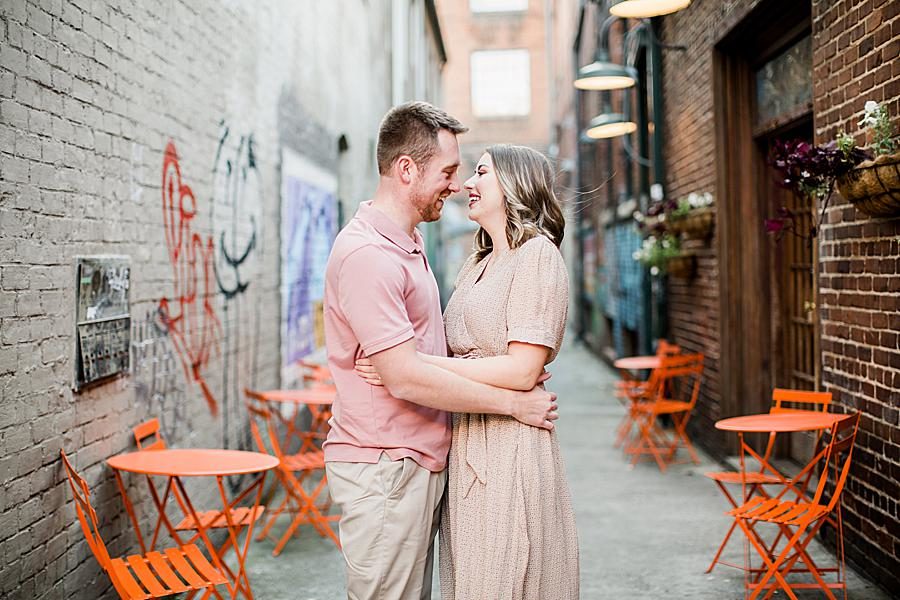 Smiling at this Knoxville engagement session by Knoxville Wedding Photographer, Amanda May Photos.