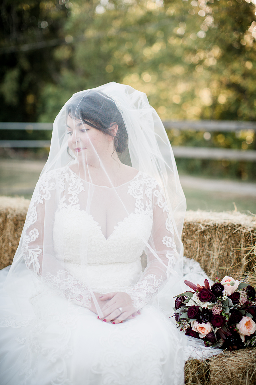 Veil over her face at this bridal session at The Barn at High Point Farms by Knoxville Wedding Photographer, Amanda May Photos.