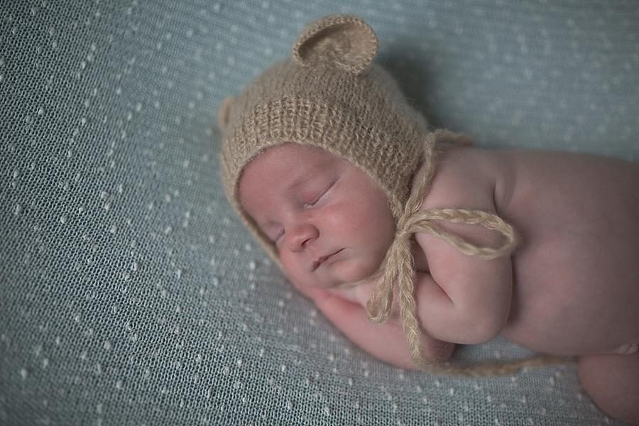 Adorable animal hat at this Studio Newborn Photos by Knoxville Wedding Photographer, Amanda May Photos.