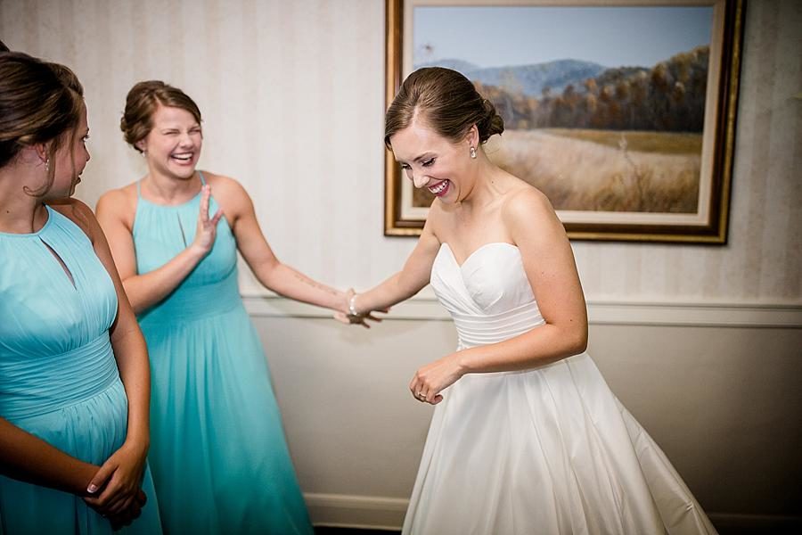 Laughing with bridesmaids at this Fountain City Church Wedding by Knoxville Wedding Photographer, Amanda May Photos.