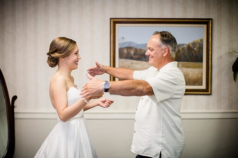 First look with dad at this Fountain City Church Wedding by Knoxville Wedding Photographer, Amanda May Photos.