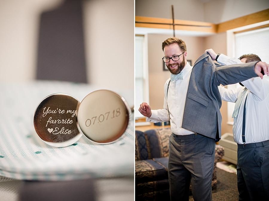 Putting on the jacket at this Fountain City Church Wedding by Knoxville Wedding Photographer, Amanda May Photos.
