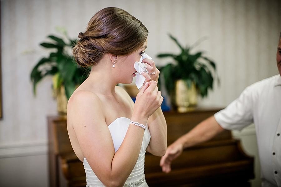 Dabbing tears at this Fountain City Church Wedding by Knoxville Wedding Photographer, Amanda May Photos.