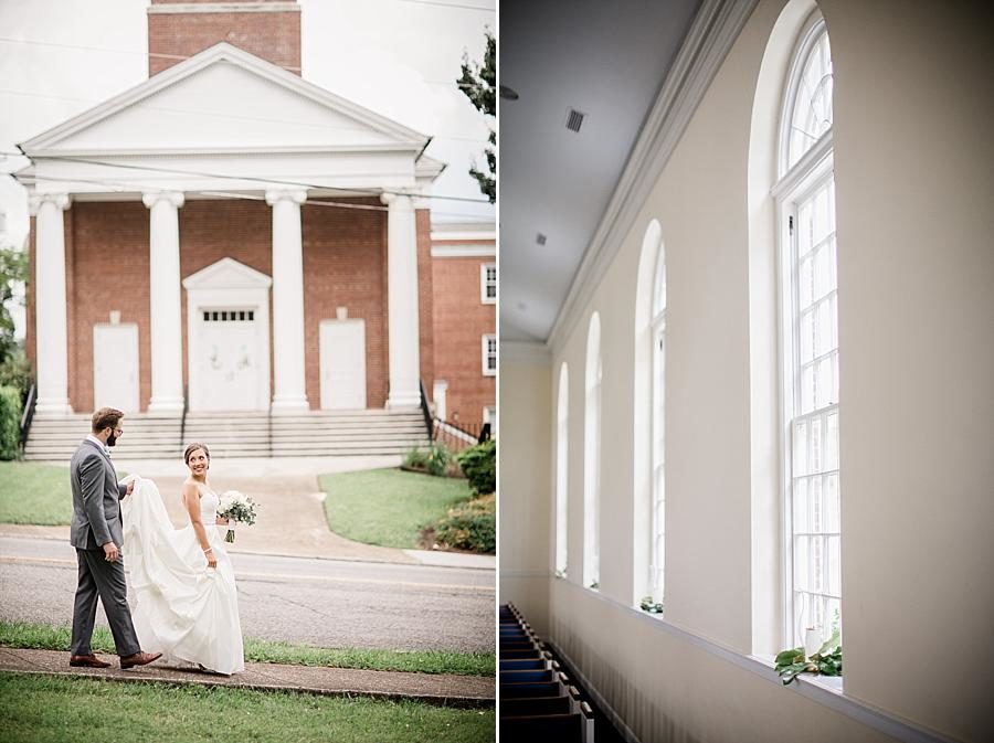 Holding the train at this Fountain City Church Wedding by Knoxville Wedding Photographer, Amanda May Photos.