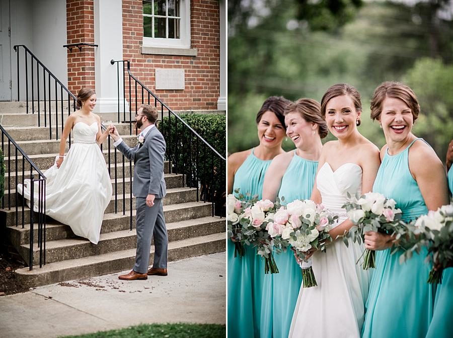 Blue dresses at this Fountain City Church Wedding by Knoxville Wedding Photographer, Amanda May Photos.