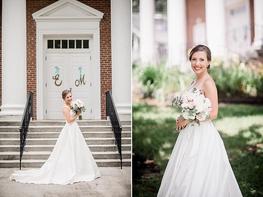 Cradling the bouquet at this Fountain City Church Wedding by Knoxville Wedding Photographer, Amanda May Photos.