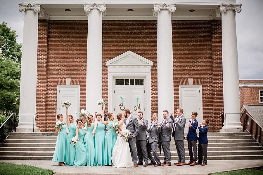 Bridal party celebrating at this Fountain City Church Wedding by Knoxville Wedding Photographer, Amanda May Photos.