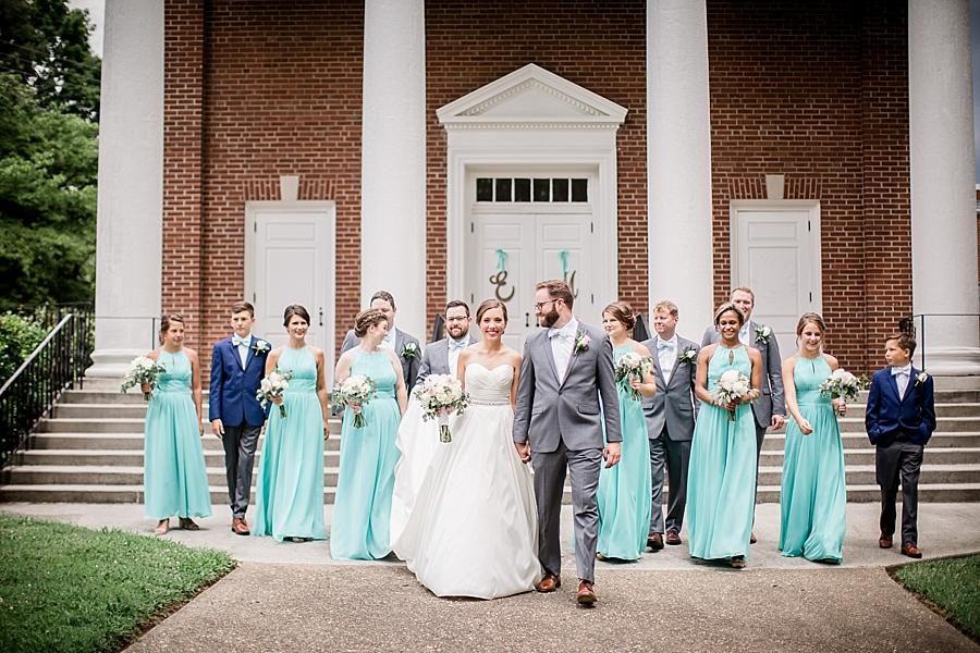 Bridal party strolling at this Fountain City Church Wedding by Knoxville Wedding Photographer, Amanda May Photos.